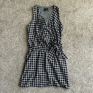 Greylin anthropologie grid, black white wrap dress small